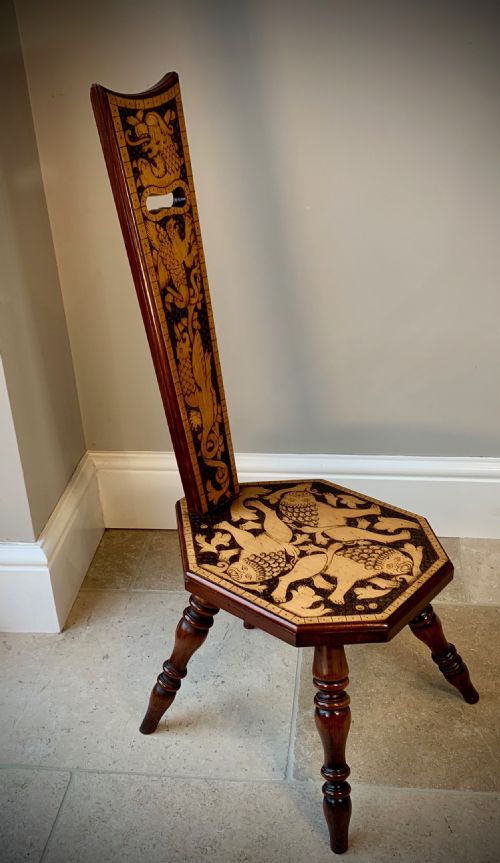 SUPERB VICTORIAN POKERWORK SPINNING OR SEWING STOOL - ADDITIONAL PHOTO 7
