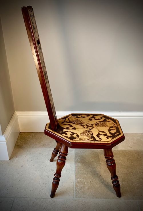 SUPERB VICTORIAN POKERWORK SPINNING OR SEWING STOOL - ADDITIONAL PHOTO 8