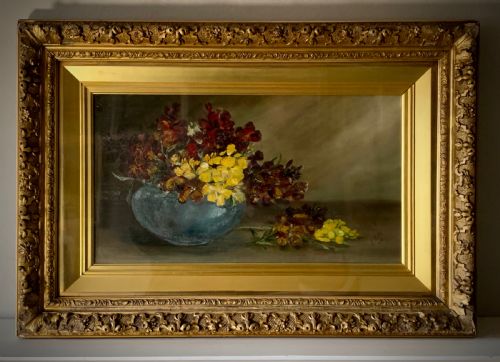 oil on canvas 'wallflowers' - CATEGORY: ANTIQUE ART - DATED EDWARDIAN