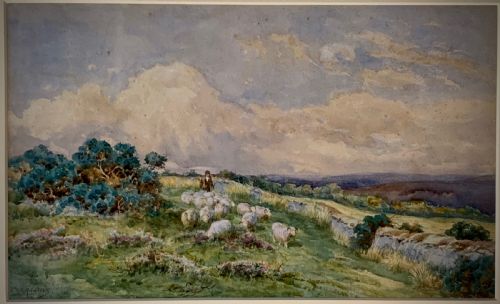 WATERCOLOUR PAINTING BY CHARLES JAMES ADAMS DROVING SHEEP ACROSS MOORLAND BRITISH 1859 1939 - ADDITIONAL PHOTO 1