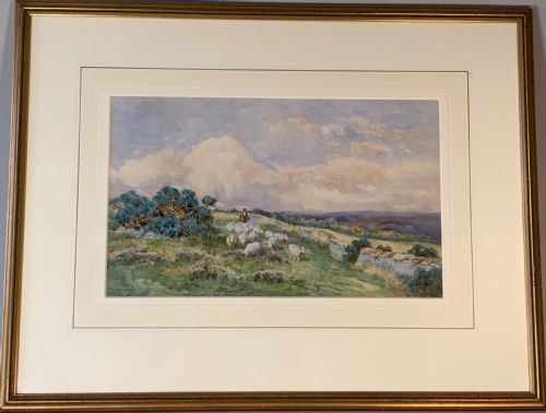 WATERCOLOUR PAINTING BY CHARLES JAMES ADAMS DROVING SHEEP ACROSS MOORLAND BRITISH 1859 1939 - ADDITIONAL PHOTO 8