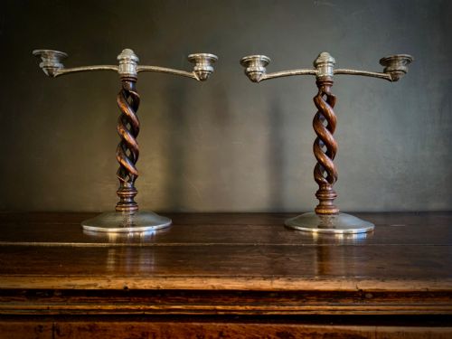 pair of liberty tudric arts and crafts candelabra - CATEGORY: ANTIQUE LIGHTING - DATED EDWARDIAN