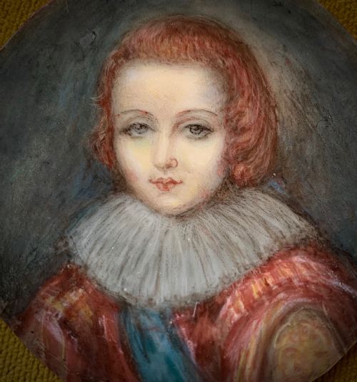 MINIATURE PORTRAIT WATERCOLOUR PAINTING ON CELLULOID OF HENRY PRINCE OF WALES ELDER BROTHER TO CHARLES 1 CIRCA 1900 - ADDITIONAL PHOTO 2