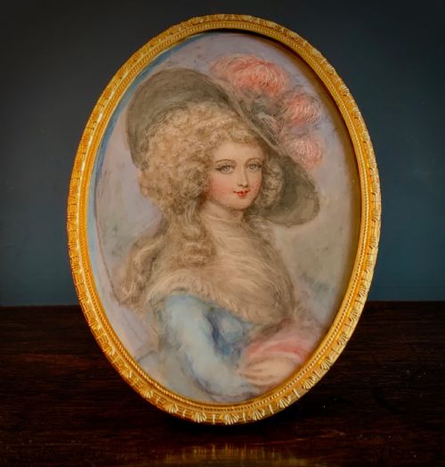 miniature portrait on celluloid edwardian circa 1900 - CATEGORY: ANTIQUE ART - DATED EDWARDIAN