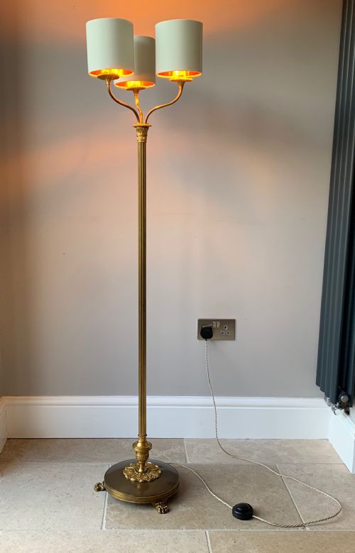 brass floor lamp with three branch arms - CATEGORY: ANTIQUE LIGHTING - DATED 1930