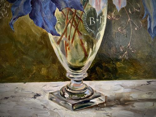 STILL LIFE 'OIL PAINTING ON BOARD CLEMATIS BUNTY MILLER 1950 - ADDITIONAL PHOTO 6