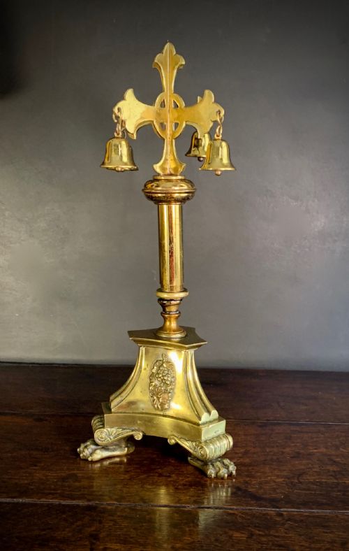 very unusual brass altar cross with consecration bells - CATEGORY: ANTIQUE METAL - DATED 19TH CENTURY