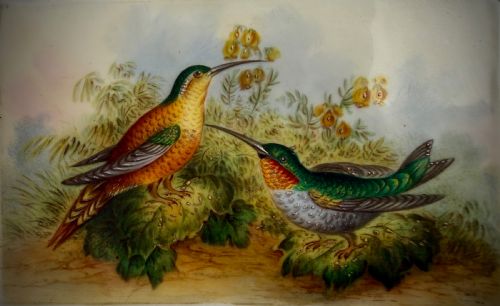 PAINTED PORCELAIN PANEL OF HUMMINGBIRDS ATTRIBUTED TO JOHN RANDALL 19TH CENTURY - ADDITIONAL PHOTO 1