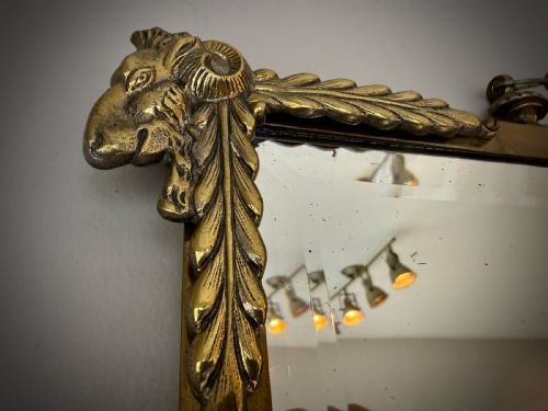 HOLLYWOOD REGENCY BEVELED BRASS MIRROR WITH RAMS HEADS - ADDITIONAL PHOTO 4