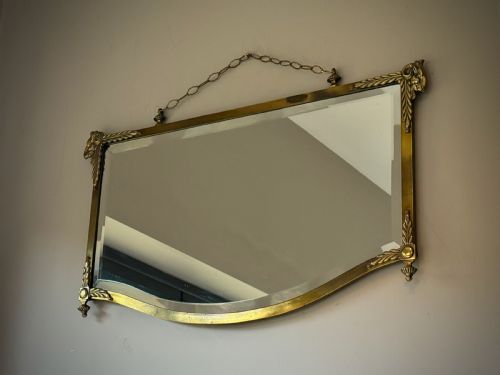 HOLLYWOOD REGENCY BEVELED BRASS MIRROR WITH RAMS HEADS - ADDITIONAL PHOTO 12