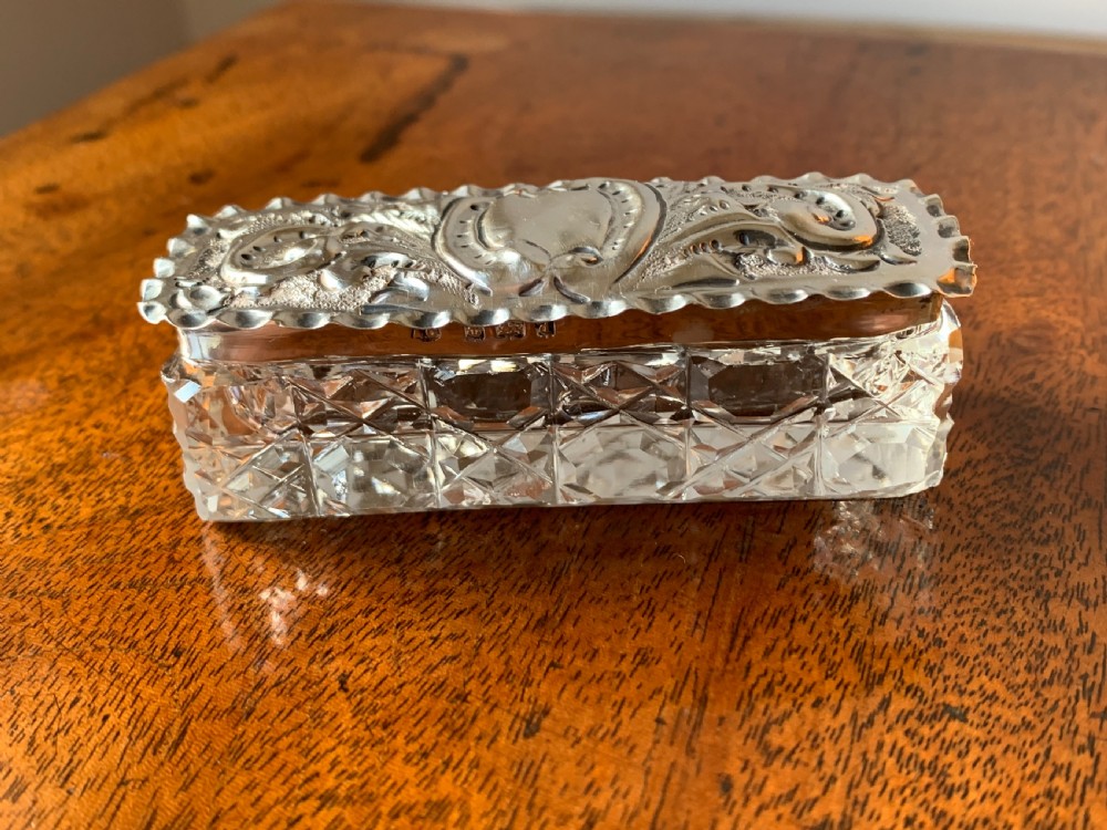 Edwardian cut crystal and silver pin box - Birmingham, 1903