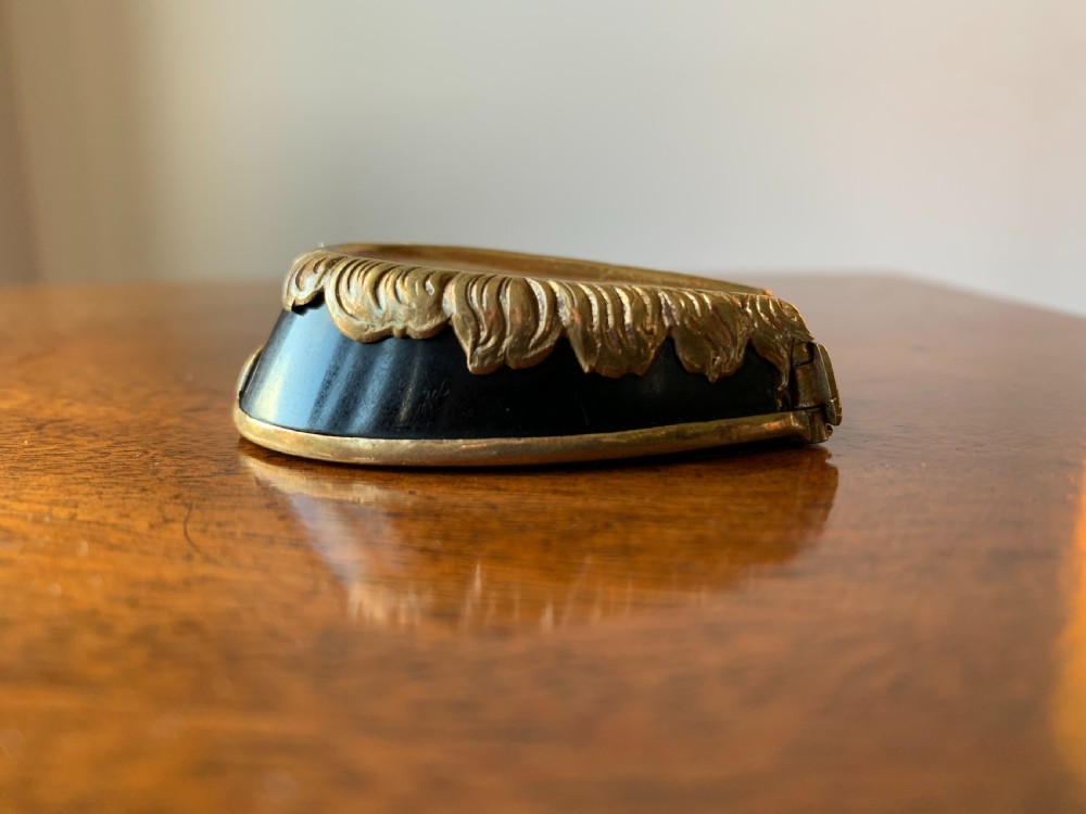 Victorian brass and black enamel horses hoof vesta case View IV
