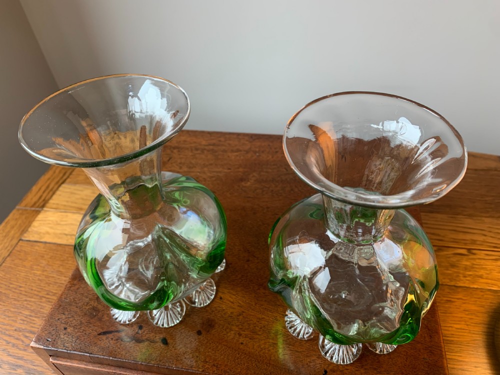 PAIR OF VICTORIAN STOURBRIDGE GREEN & CLEAR GLASS VASES View IV