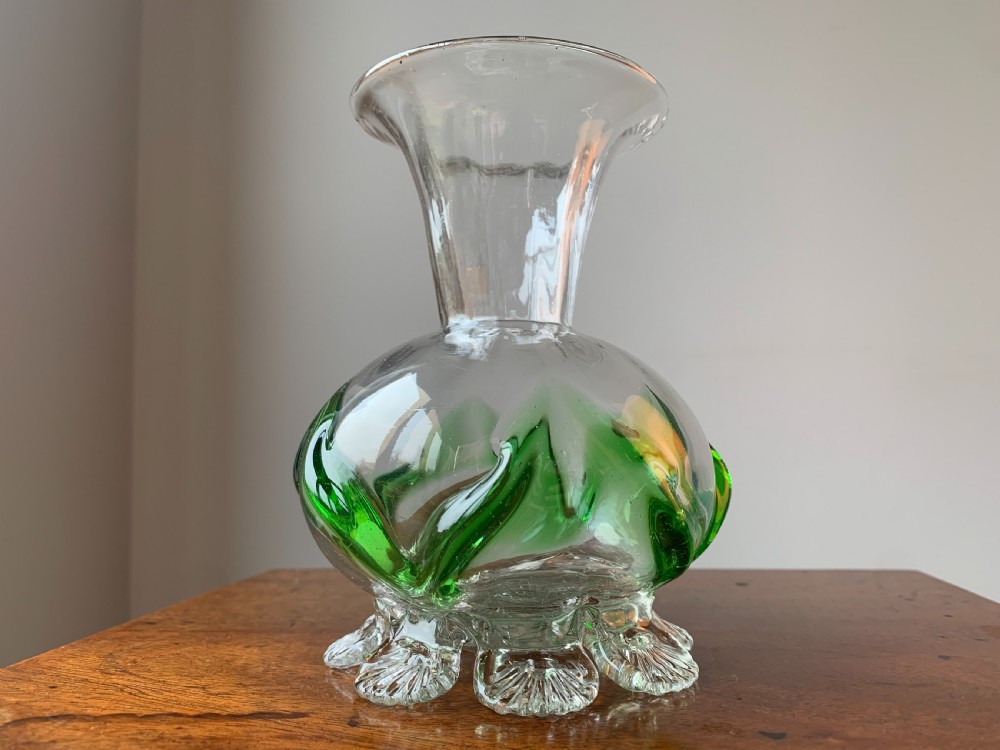 PAIR OF VICTORIAN STOURBRIDGE GREEN & CLEAR GLASS VASES View VI