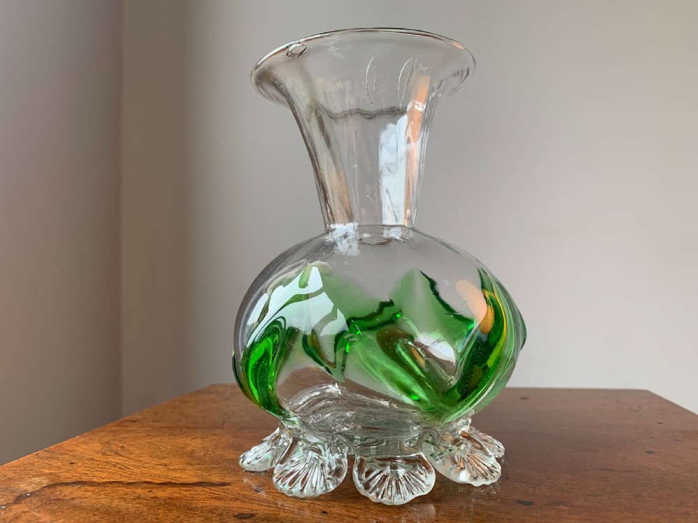 PAIR OF VICTORIAN STOURBRIDGE GREEN & CLEAR GLASS VASES View VII