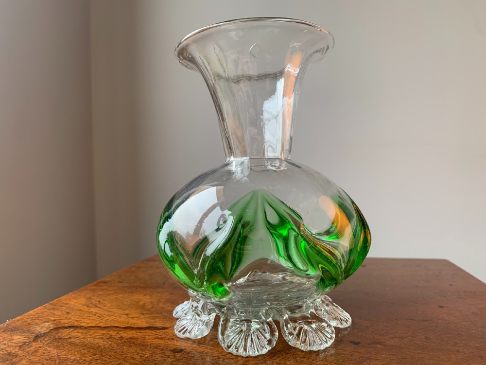 PAIR OF VICTORIAN STOURBRIDGE GREEN & CLEAR GLASS VASES View VIII