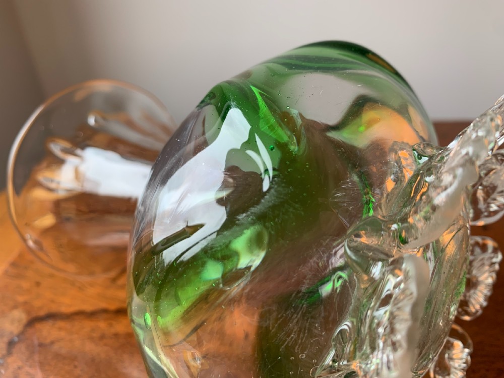 PAIR OF VICTORIAN STOURBRIDGE GREEN & CLEAR GLASS VASES View IX