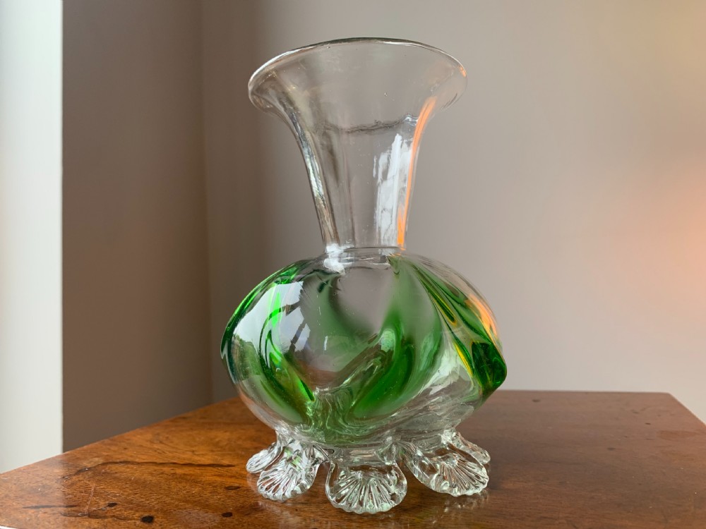 PAIR OF VICTORIAN STOURBRIDGE GREEN & CLEAR GLASS VASES View XI