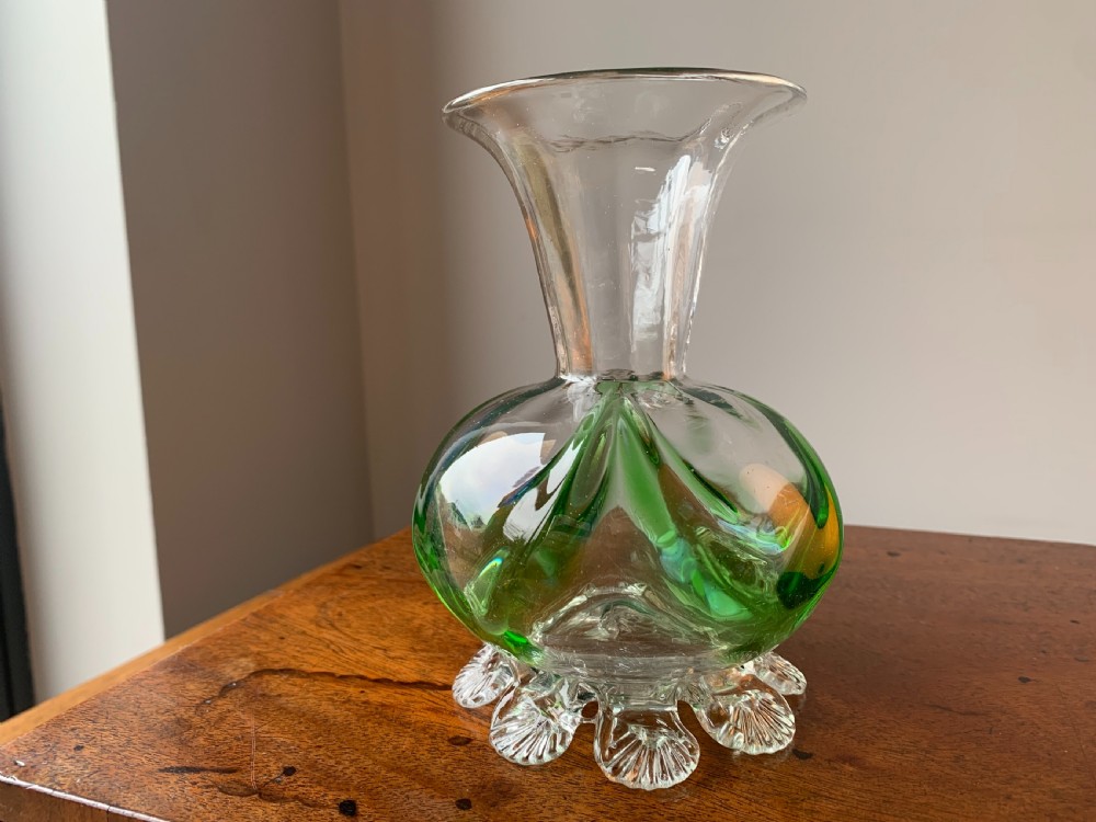 PAIR OF VICTORIAN STOURBRIDGE GREEN & CLEAR GLASS VASES View XII