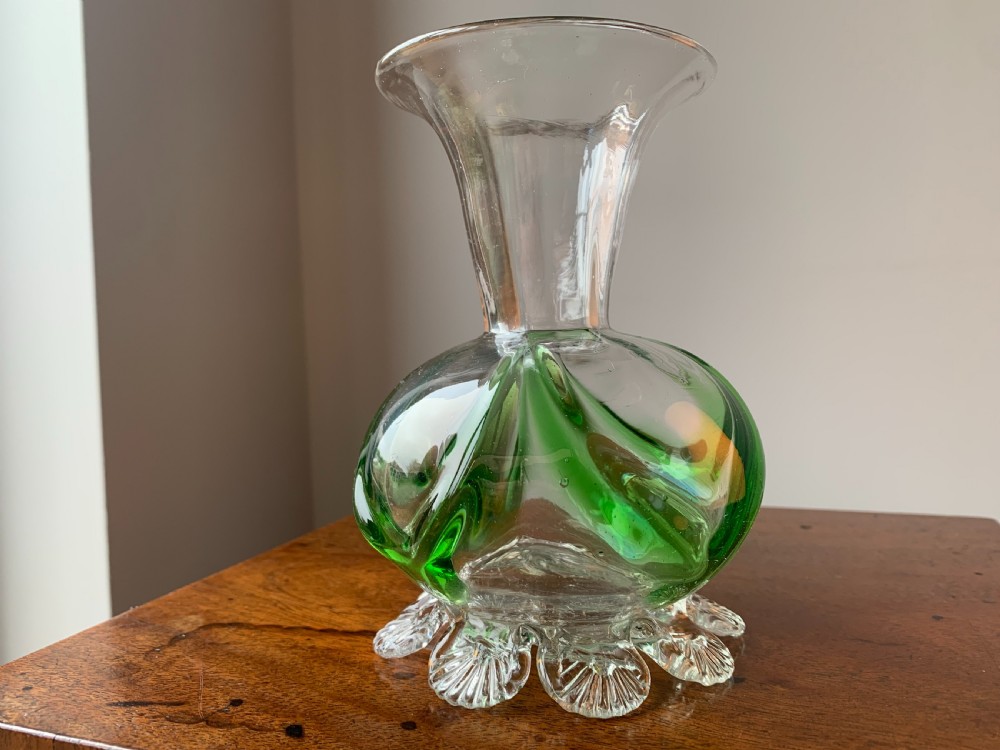 PAIR OF VICTORIAN STOURBRIDGE GREEN & CLEAR GLASS VASES View XIII