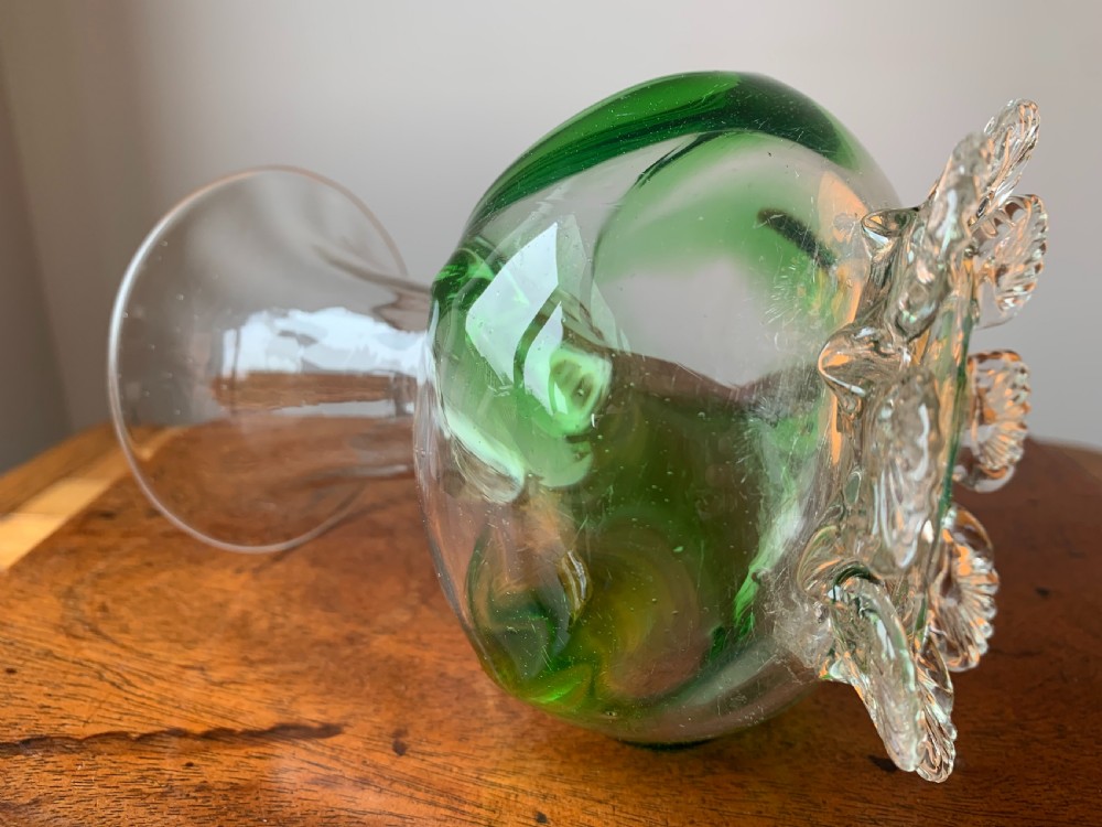 PAIR OF VICTORIAN STOURBRIDGE GREEN & CLEAR GLASS VASES View XIX