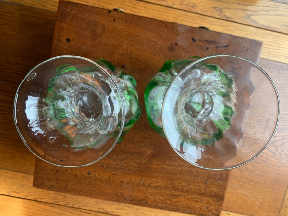 PAIR OF VICTORIAN STOURBRIDGE GREEN & CLEAR GLASS VASES View XX