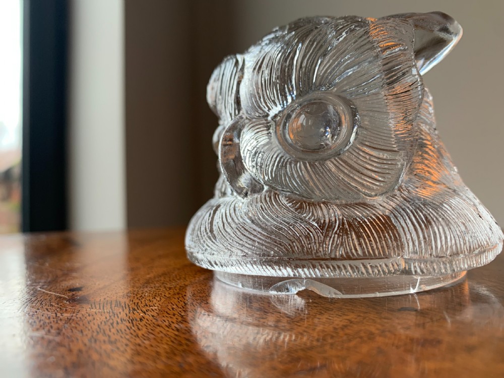 GLASS OWL TOBACCO JAR - MATTHEW TURNBULL, CIRCA 1888. View XI