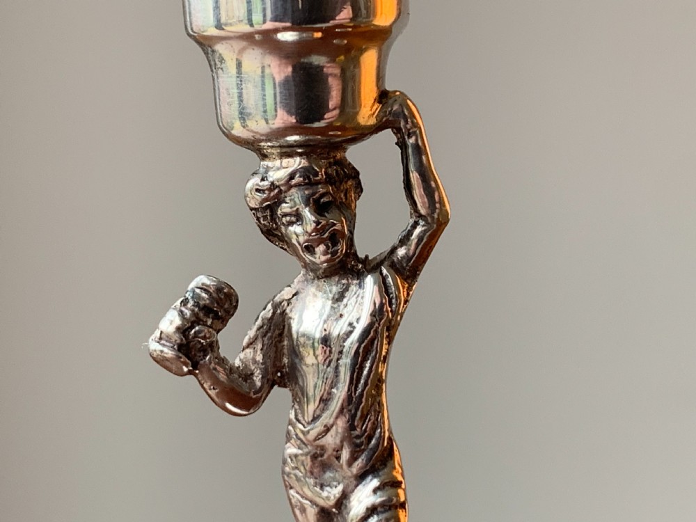 Miniature Bacchus Silver Candlestick - Birmingham, 1902 by William Aitken. View VII