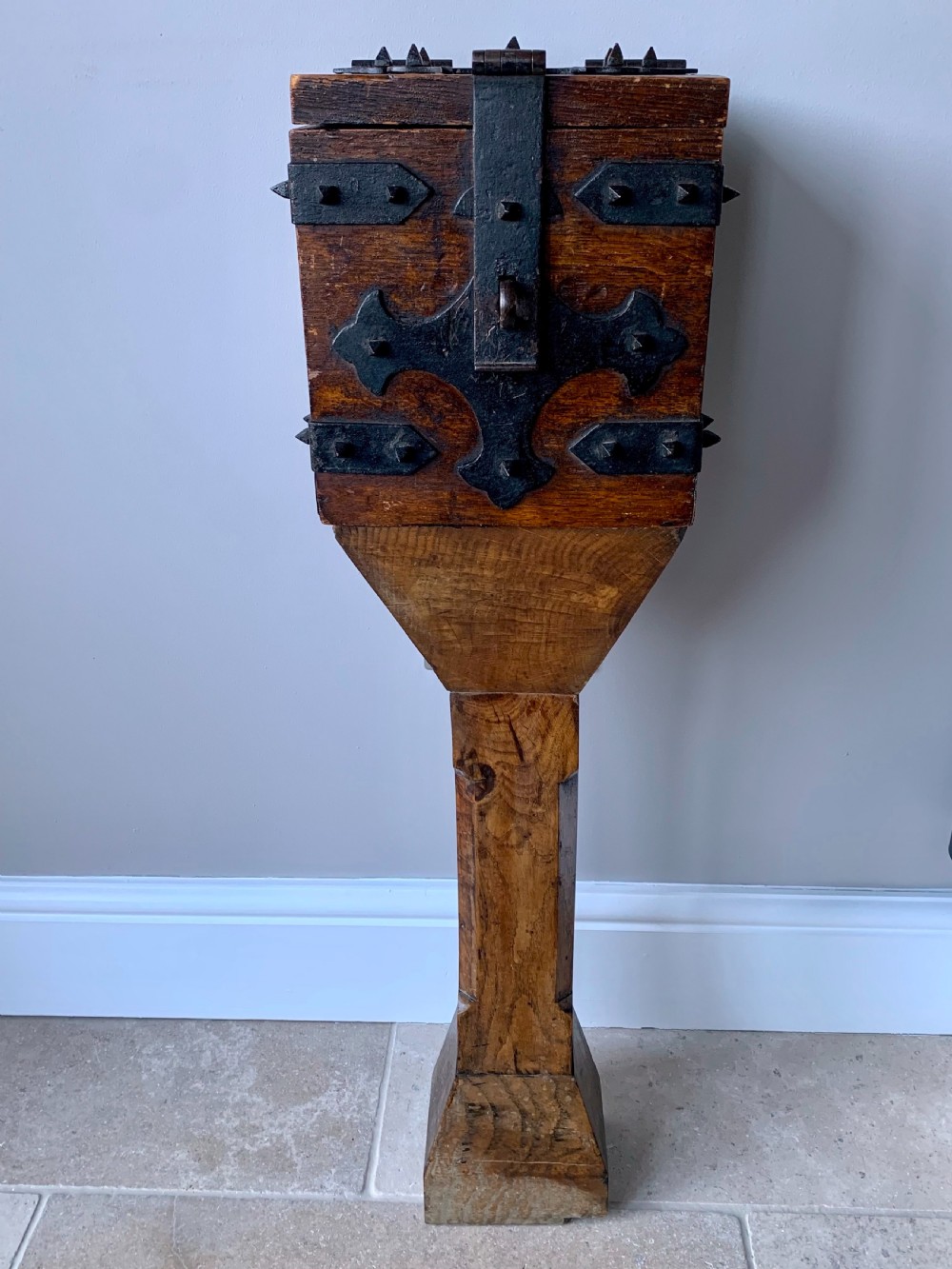 VICTORIAN GOTHIC ENGLISH OAK ALMS or OFFERTORY BOX