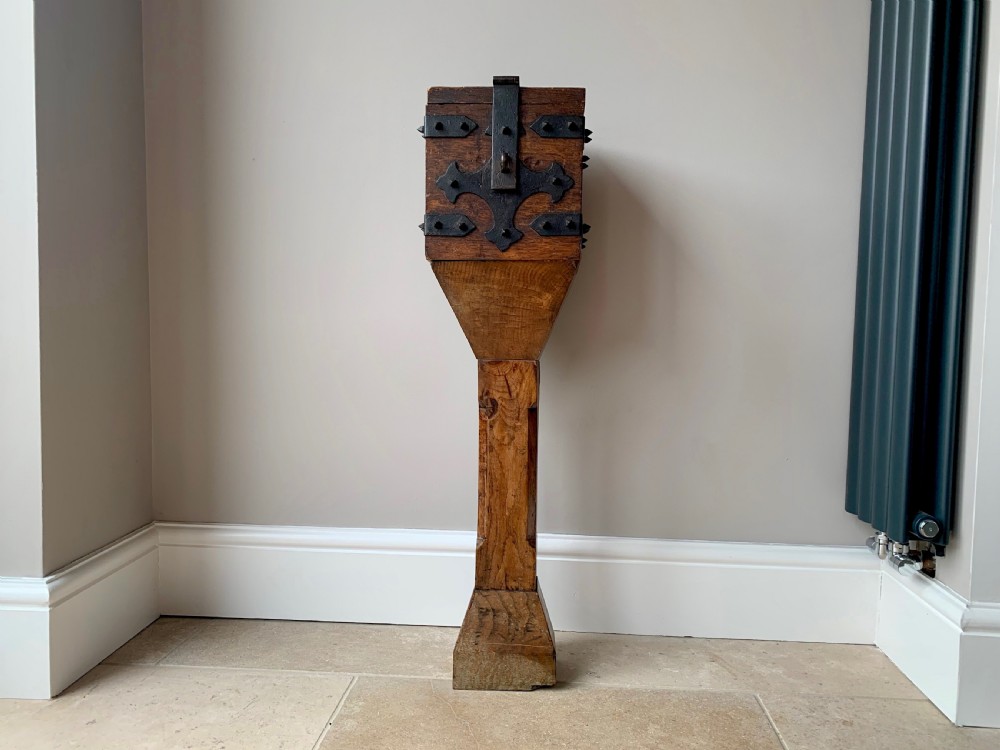 VICTORIAN GOTHIC ENGLISH OAK ALMS or OFFERTORY BOX View II