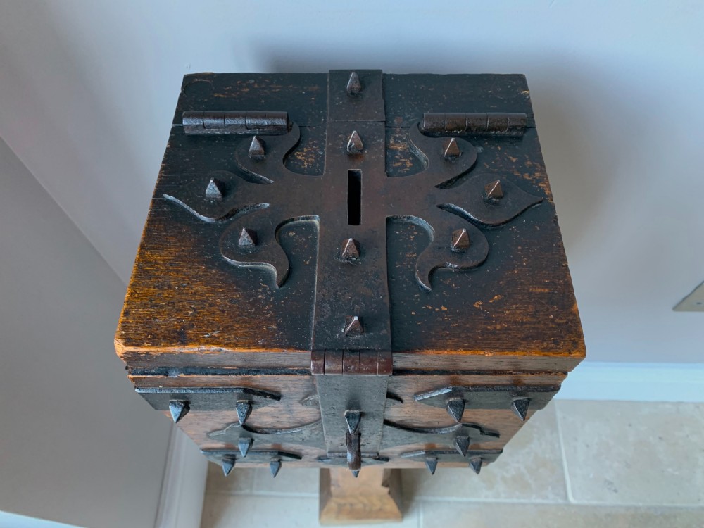 VICTORIAN GOTHIC ENGLISH OAK ALMS or OFFERTORY BOX View VIII
