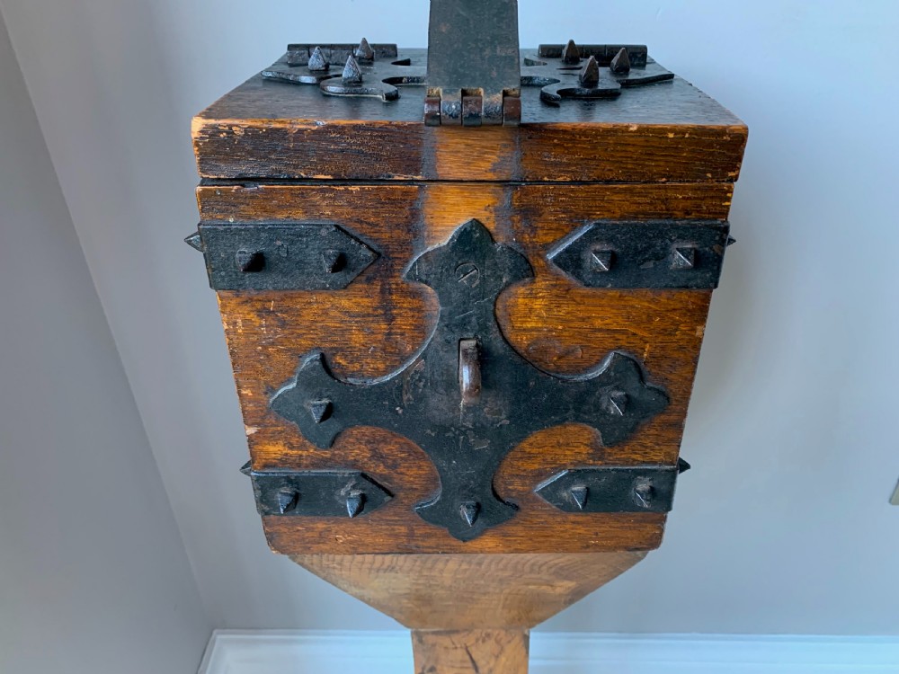 VICTORIAN GOTHIC ENGLISH OAK ALMS or OFFERTORY BOX View X