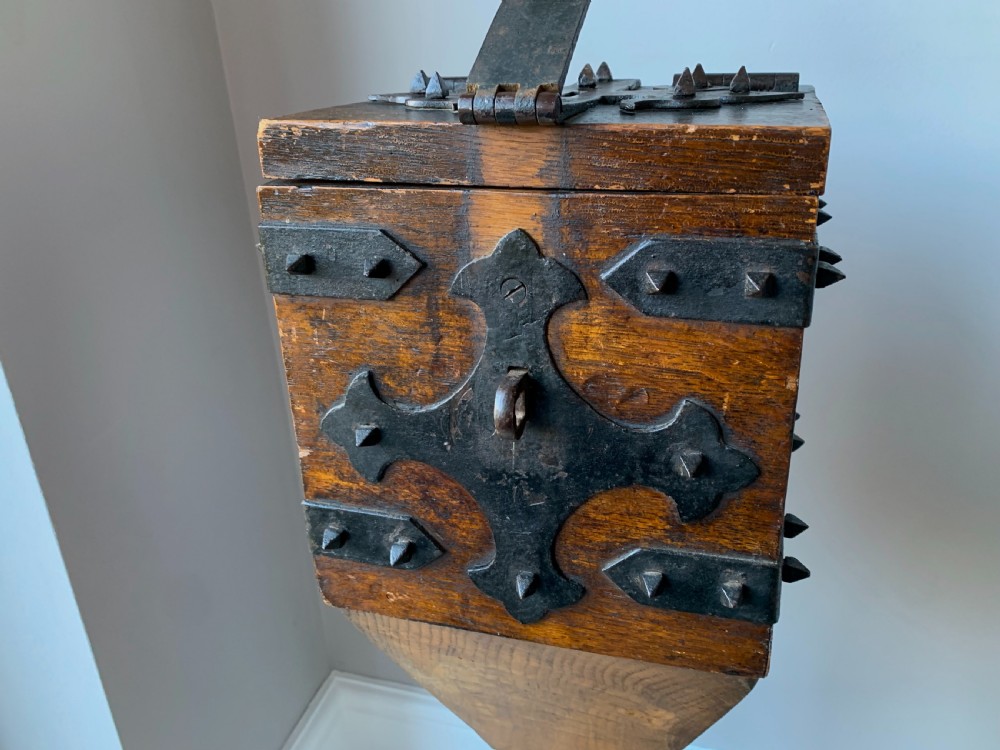 VICTORIAN GOTHIC ENGLISH OAK ALMS or OFFERTORY BOX View XIII