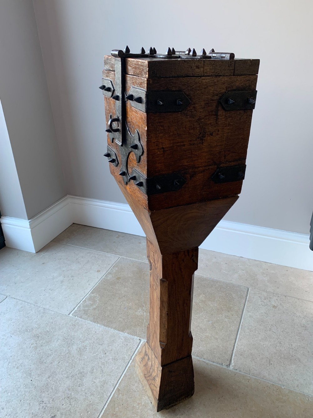 VICTORIAN GOTHIC ENGLISH OAK ALMS or OFFERTORY BOX View XXI