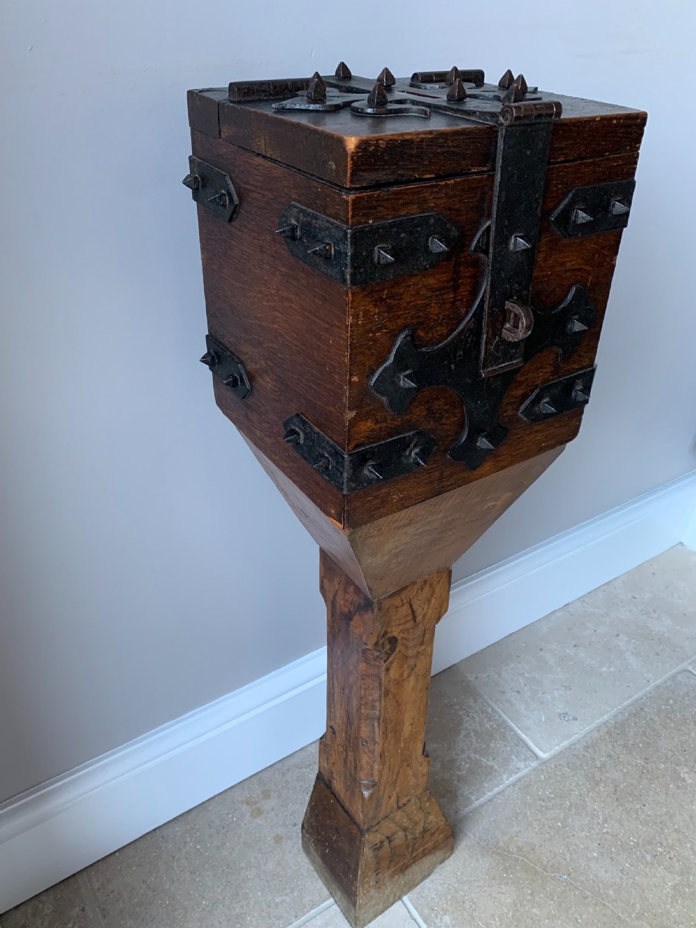 VICTORIAN GOTHIC ENGLISH OAK ALMS or OFFERTORY BOX View XXII