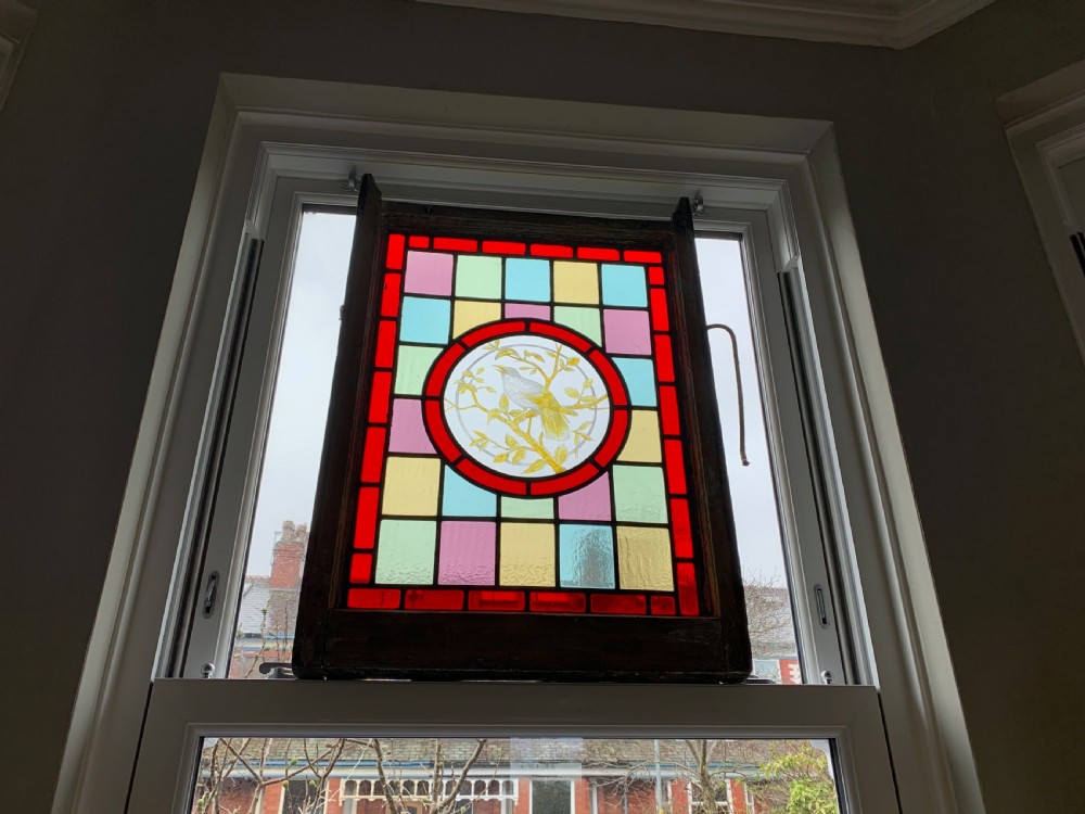 VICTORIAN STAINED GLASS SASH WINDOW PANEL View II