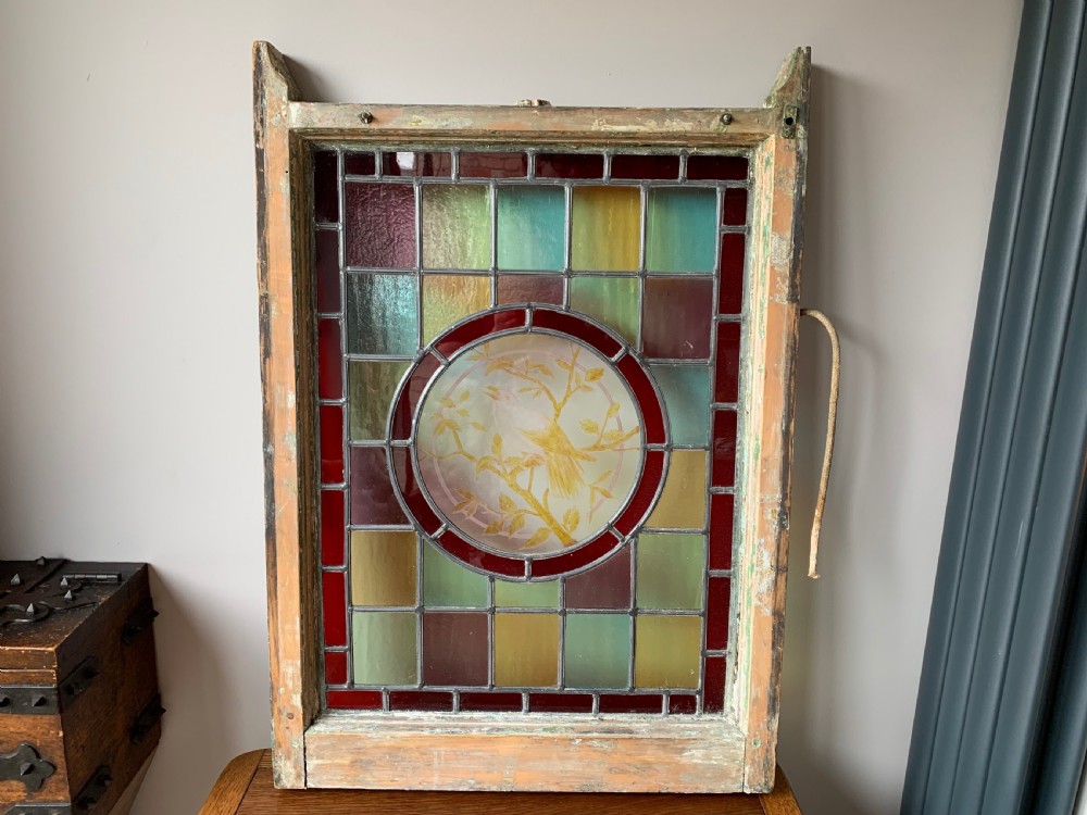 VICTORIAN STAINED GLASS SASH WINDOW PANEL View XI