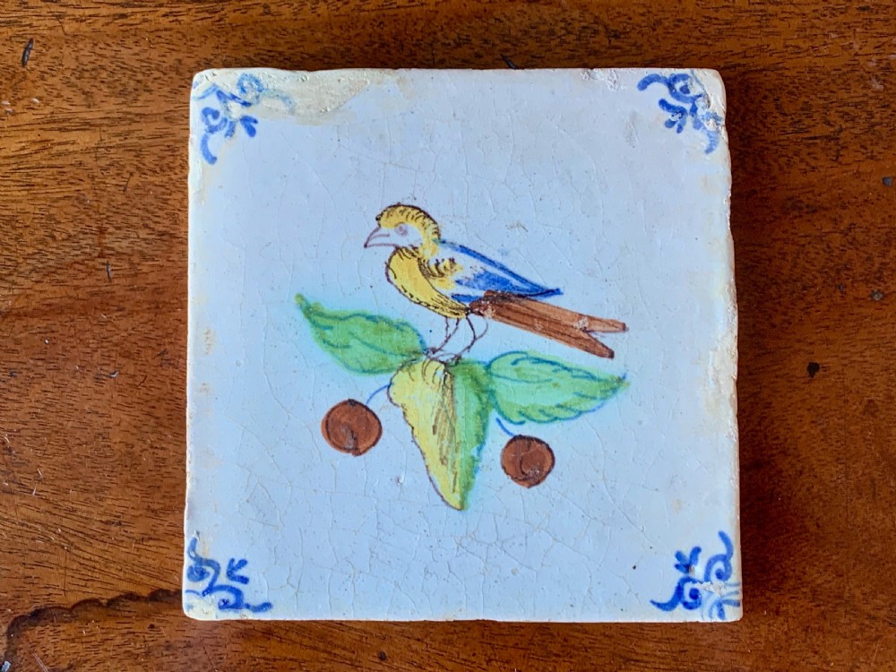 DELFT TILE WITH POLYCHROME BIRD - 17TH CENTURY