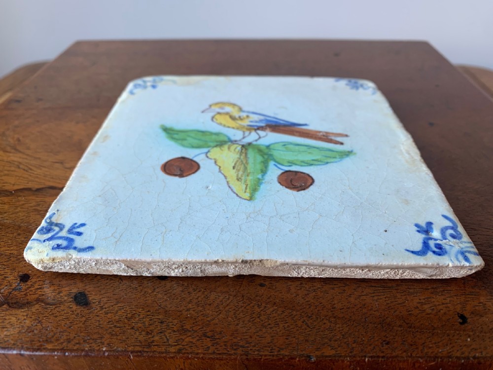 DELFT TILE WITH POLYCHROME BIRD - 17TH CENTURY View II