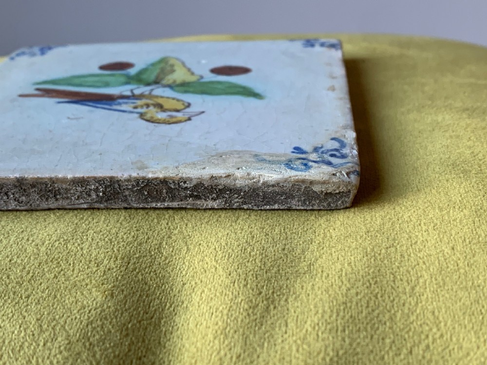 DELFT TILE WITH POLYCHROME BIRD - 17TH CENTURY View IX