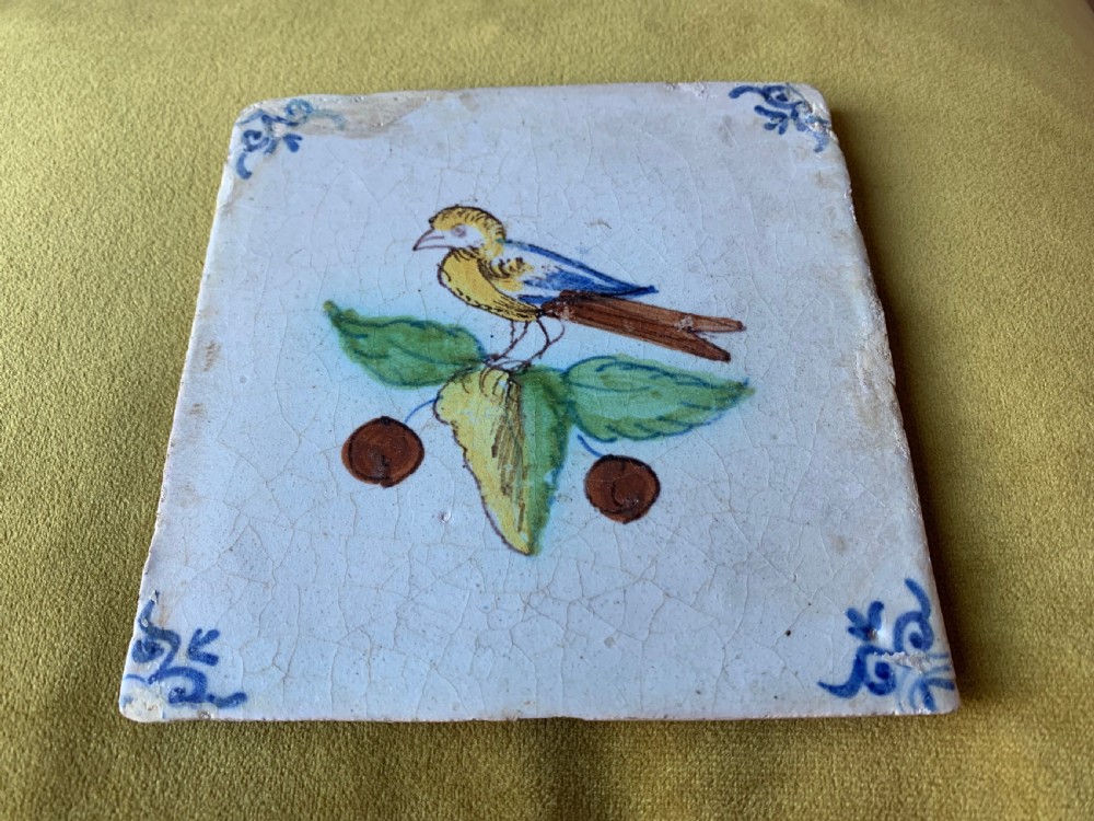 DELFT TILE WITH POLYCHROME BIRD - 17TH CENTURY View XV