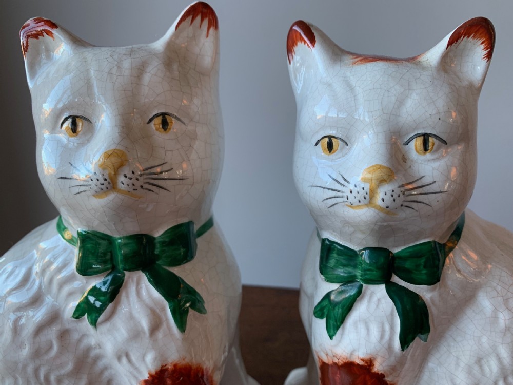 PAIR OF STAFFORDSHIRE POTTERY MANTLE CATS View IX
