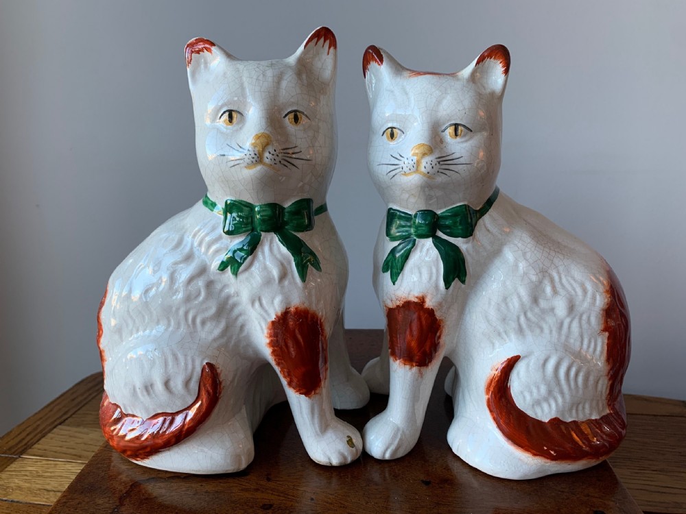 PAIR OF STAFFORDSHIRE POTTERY MANTLE CATS View XII