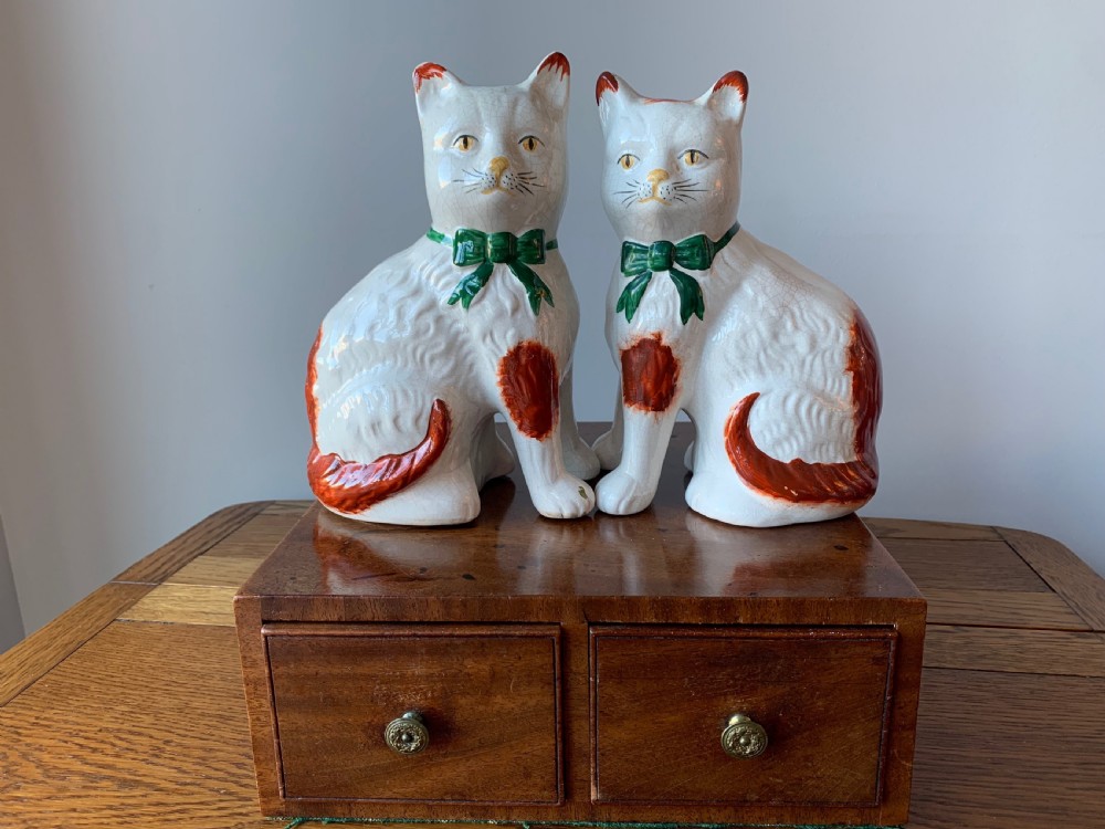 PAIR OF STAFFORDSHIRE POTTERY MANTLE CATS View XIV