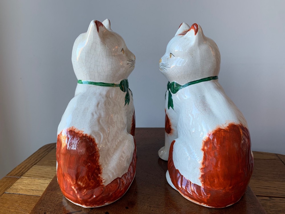 PAIR OF STAFFORDSHIRE POTTERY MANTLE CATS View XV