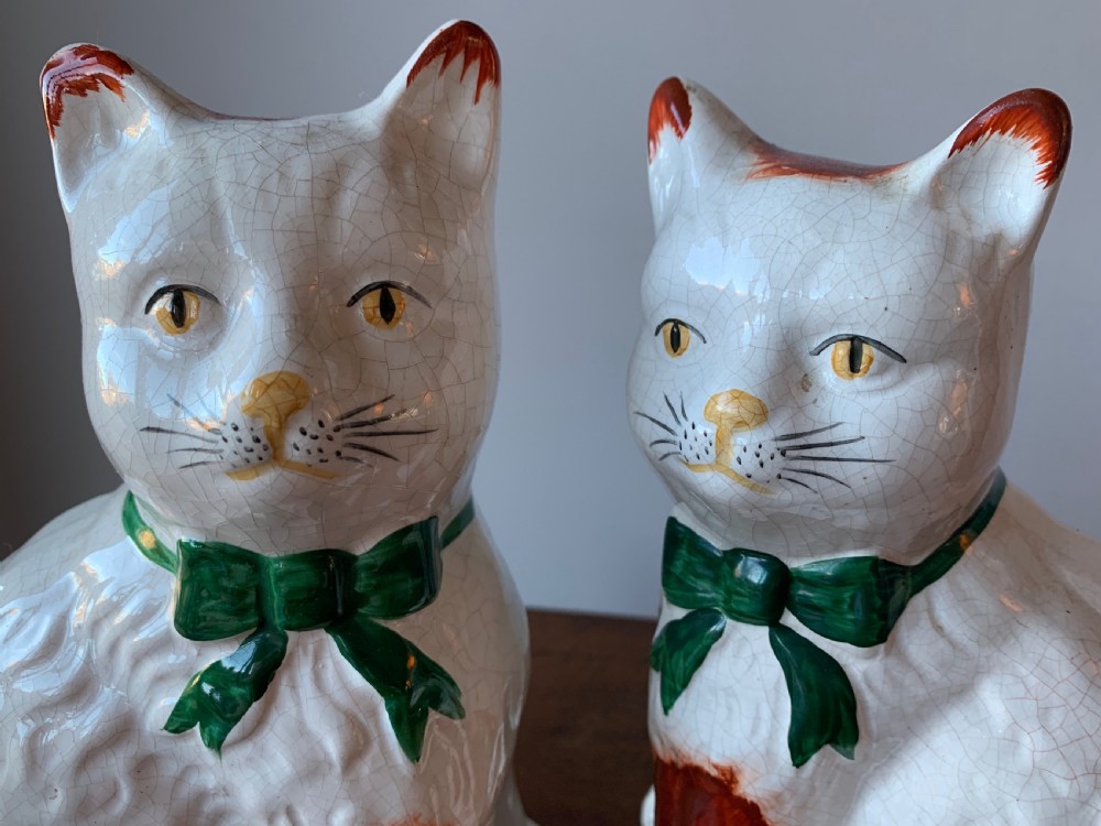 PAIR OF STAFFORDSHIRE POTTERY MANTLE CATS View XVI