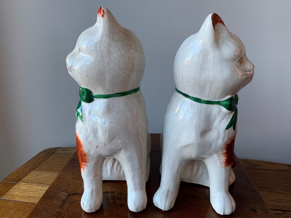 PAIR OF STAFFORDSHIRE POTTERY MANTLE CATS View XVII