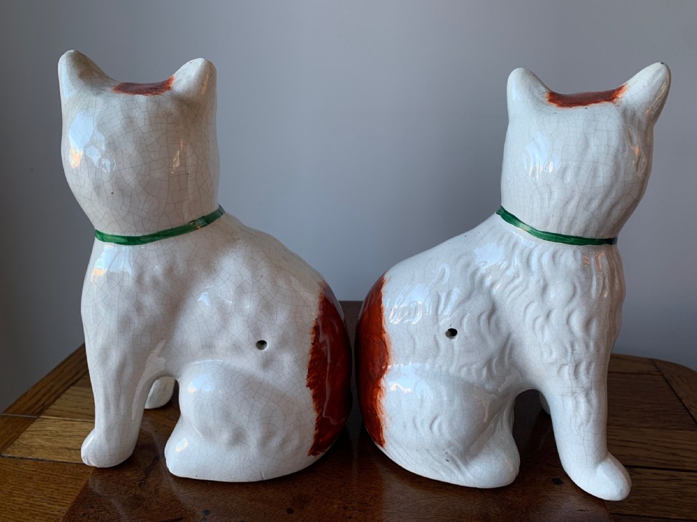 PAIR OF STAFFORDSHIRE POTTERY MANTLE CATS View XIX