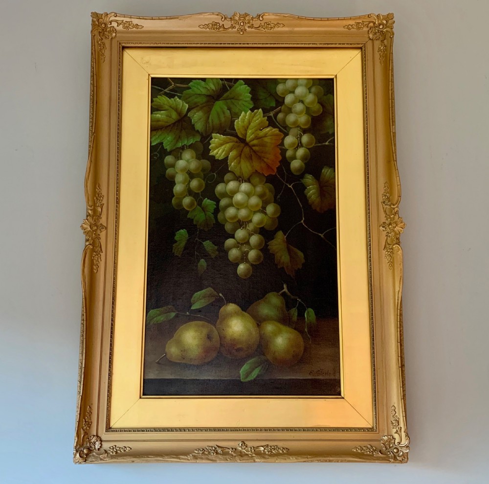 OIL PAINTING ON CANVAS - 'STILL LIFE WITH GRAPES & PEARS'  signed by EDWIN STEELE ( British 1805 - 1871 )