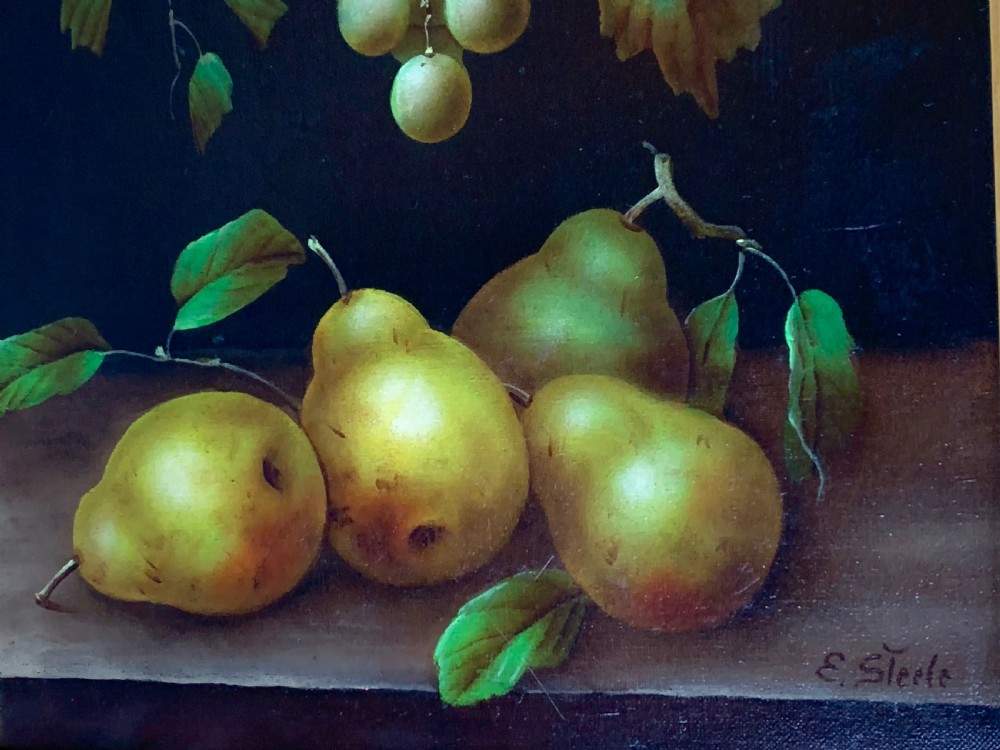 OIL PAINTING ON CANVAS - 'STILL LIFE WITH GRAPES & PEARS'  signed by EDWIN STEELE ( British 1805 - 1871 ) View IV